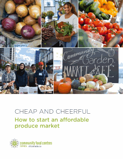 Cover of Cheap and cheerful manual with a collage of people and fresh vegetables on display at markets